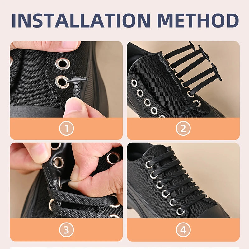 FlexLock Silicone Laces – 16PCS No-Tie Shoelace Set  No tying. No hassle. Just comfort.