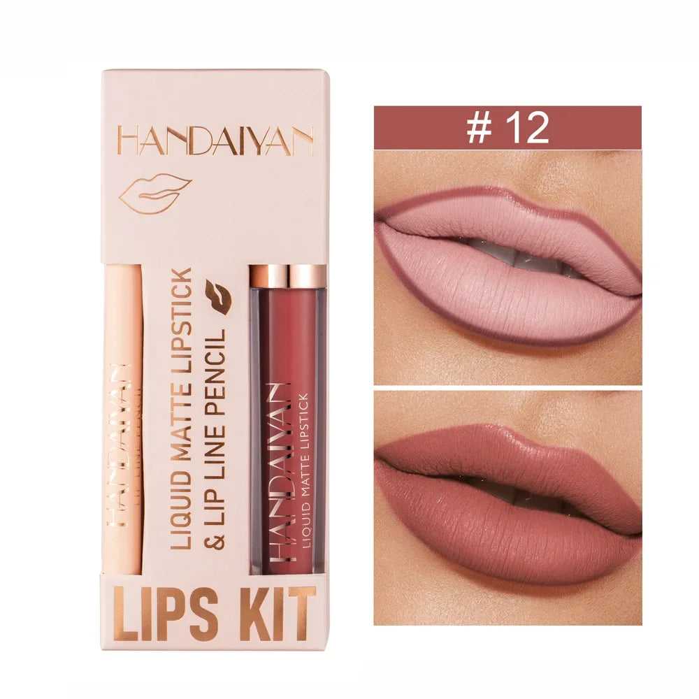 12 Color Matte Liquid Lipstick + Lip Liner Set Nude Velvet Lip Gloss Waterproof Long Lasting Lipgloss Glaze Cosmetics Kit