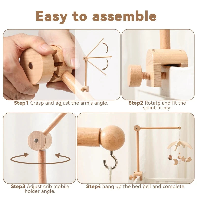 Baby Bed Bell Rattle Toy Soft Cartoon Bear Bed Bell 0-12 Months Bed Bell Wooden Newborn Music Box Bed Bell Hanging Toy Baby Gift