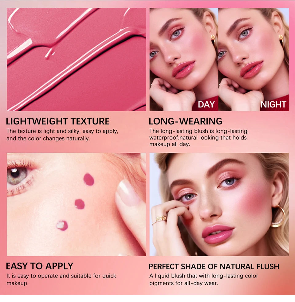 Beauty Liquid Blush Velvet Matte Blusher Face Pigment Lasting Waterproof Natural Cream Cheek Tint Orange Peach Maquiagem 4ml