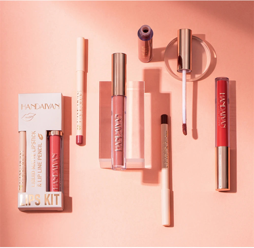 12 Color Matte Liquid Lipstick + Lip Liner Set Nude Velvet Lip Gloss Waterproof Long Lasting Lipgloss Glaze Cosmetics Kit