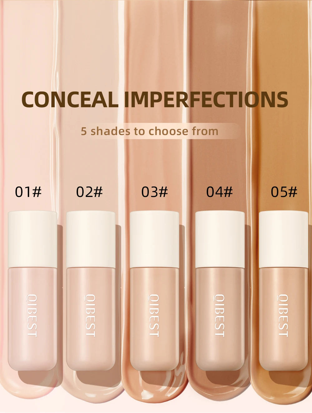 QIBEST Liquid Foundation High Coverage Waterproof Face Concealer Base Cream Lasting Oil-Control Professional Makeup For Women