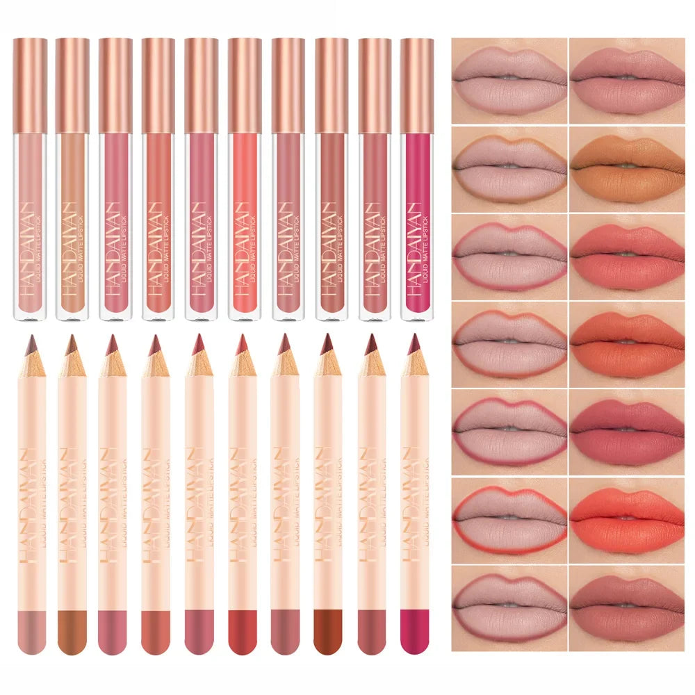 12 Color Matte Liquid Lipstick + Lip Liner Set Nude Velvet Lip Gloss Waterproof Long Lasting Lipgloss Glaze Cosmetics Kit