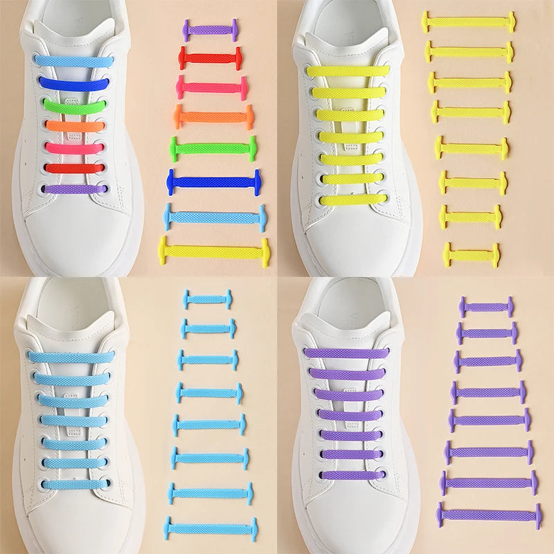 FlexLock Silicone Laces – 16PCS No-Tie Shoelace Set  No tying. No hassle. Just comfort.