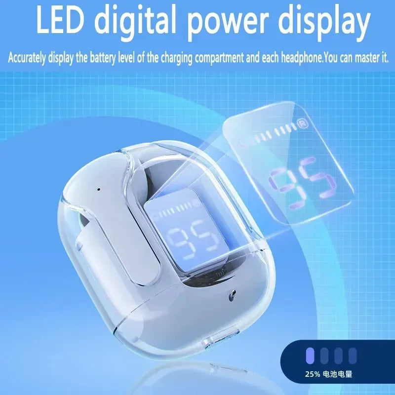 سماعات أذن لاسلكية T2 شفافة – شاشة LED وصوت ستريو HiFi. تصميم مستقبلي يلتقي بصوت قوي.
