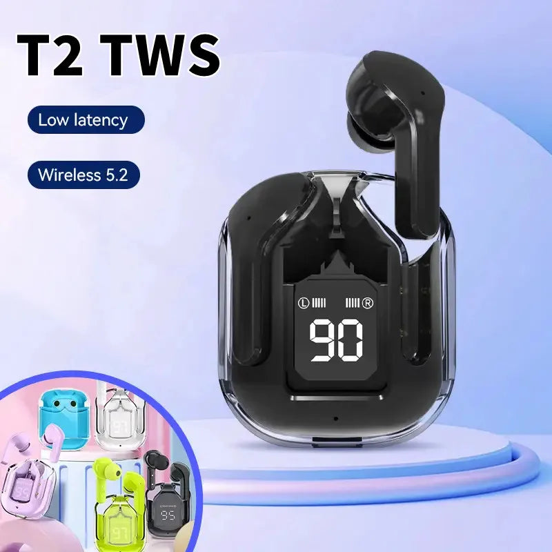 سماعات أذن لاسلكية T2 شفافة – شاشة LED وصوت ستريو HiFi. تصميم مستقبلي يلتقي بصوت قوي.
