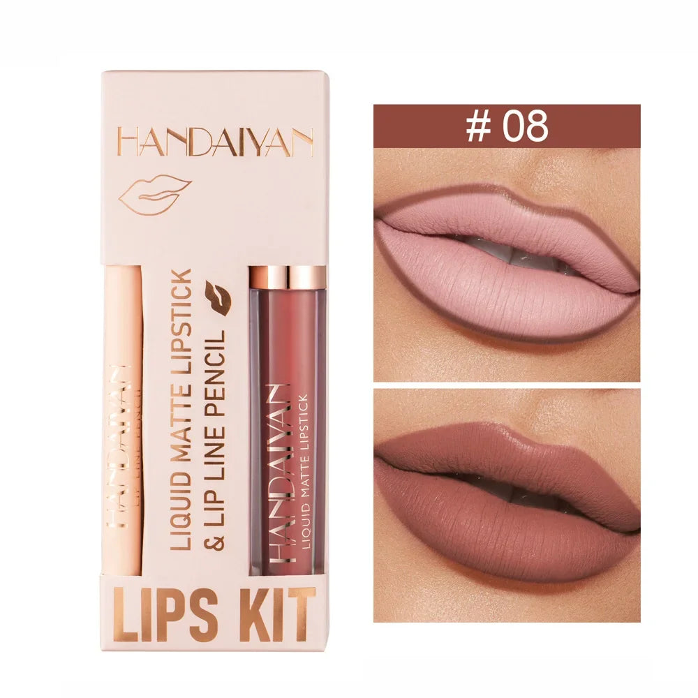 12 Color Matte Liquid Lipstick + Lip Liner Set Nude Velvet Lip Gloss Waterproof Long Lasting Lipgloss Glaze Cosmetics Kit
