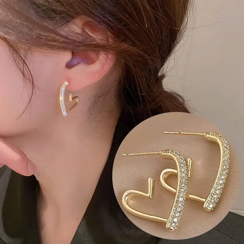 Crystal Heart Hoops – 925 Silver Needle Earrings  Soft sparkle. Sweet charm. Everyday luxury.
