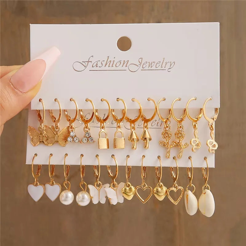 Fashion Geometric Hoop Earrings Set for Women Vintage Bohemian Pearl Gold Color Round Earring Punk Daily Wear Jewelry Gifts 2025