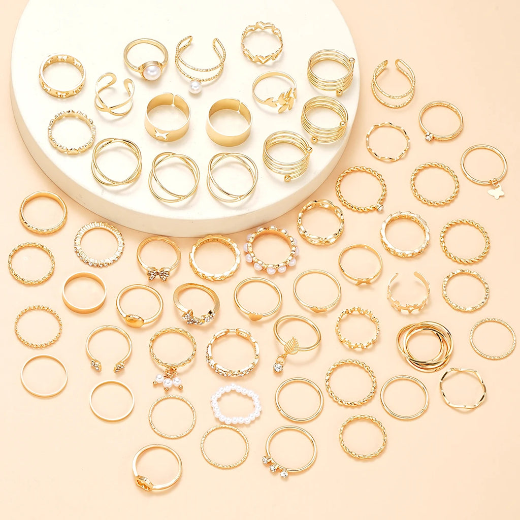 GoldenCharm Ring Set – 58PCS Vintage Mix Rings  Stack it. Mix it. Express your style.