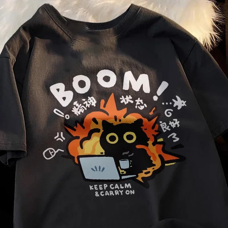 Mood Kawaii Oversized Tee – “Good Mental State” Cartoon Top  Positive vibes. Cute style. Everyday comfort.