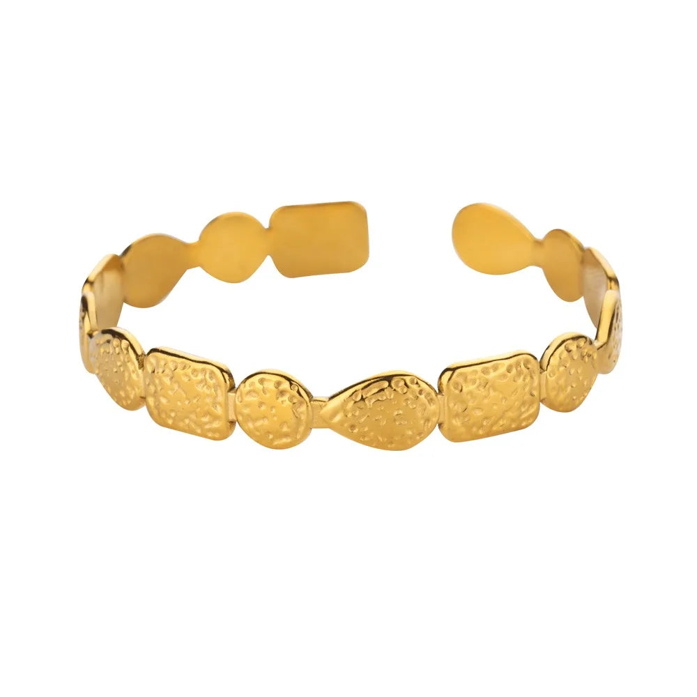 Classic Bump Pattern Openning Bangles For Women Stainless Steel Cuff Bracelet Gold Color  Hand Ornament Party Jewelry Gift