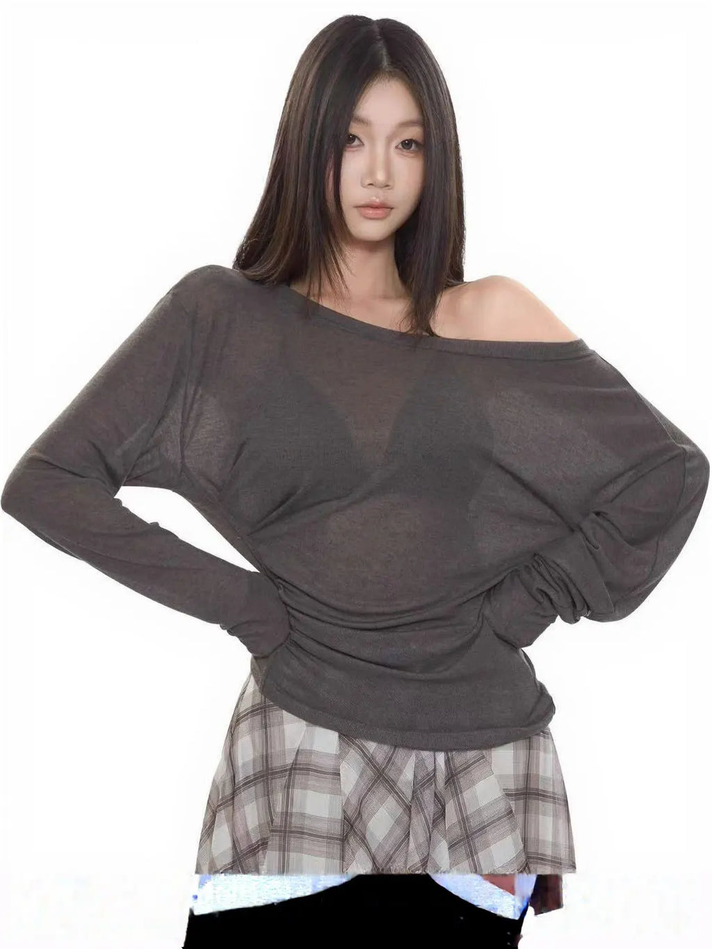 SheerMuse Oversized Tee – Off-Shoulder Mesh Top  Light layers. Soft edge. Effortless chic.