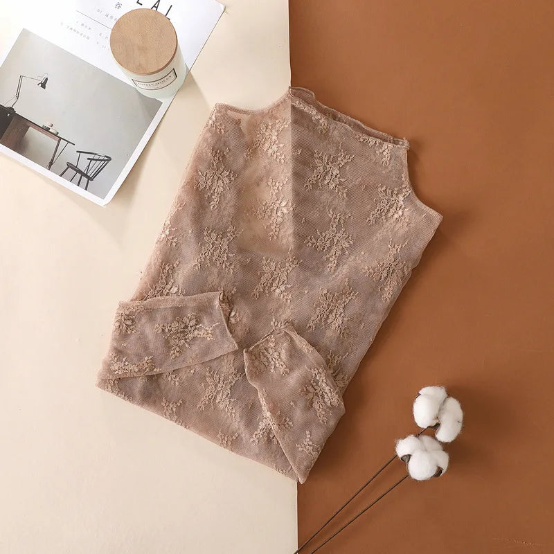 LaceMesh Crop Top – Sheer Long Sleeve Elegance  Delicate lace. Bold layers. Effortless style.