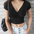 CorsetMuse Crop Tee – V-Neck Sculpt Street Top  Edgy structure. Feminine shape. Street-ready style.