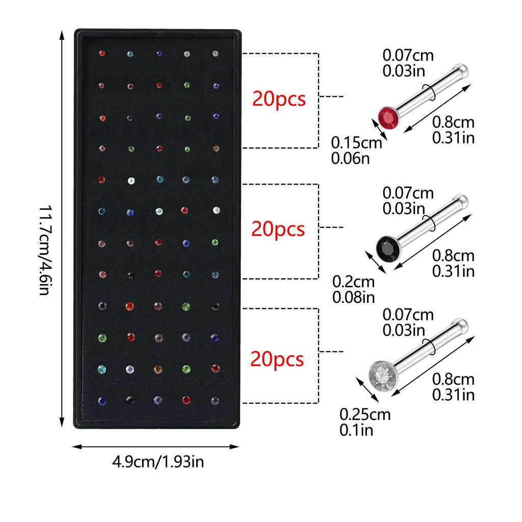 CrystalFlex Nose Stud Set – 40/60PCS Stainless Steel Collection  More styles. More shine. Endless combinations.