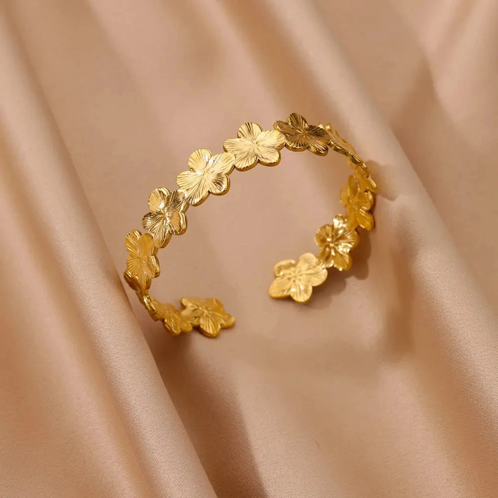 Classic Bump Pattern Openning Bangles For Women Stainless Steel Cuff Bracelet Gold Color  Hand Ornament Party Jewelry Gift