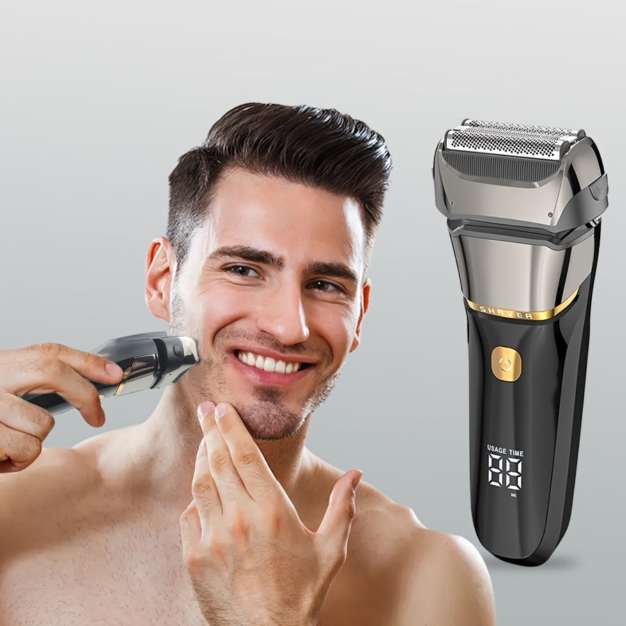 Rechargeable Wet/Dry Electric Razor For Men - LED Display, Pop-up Trimmer - Get A Close, Comfortable Shave!