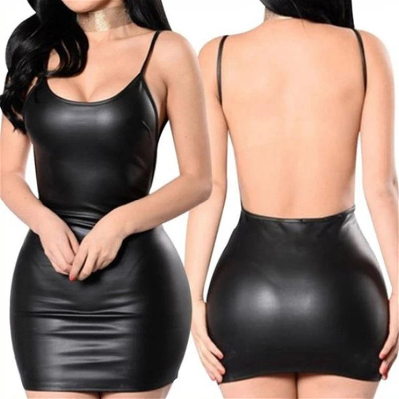 NoirLuxe Latex Mini Dress – Backless Bodycon Party Fit  Daring. Sleek. Unforgettable.