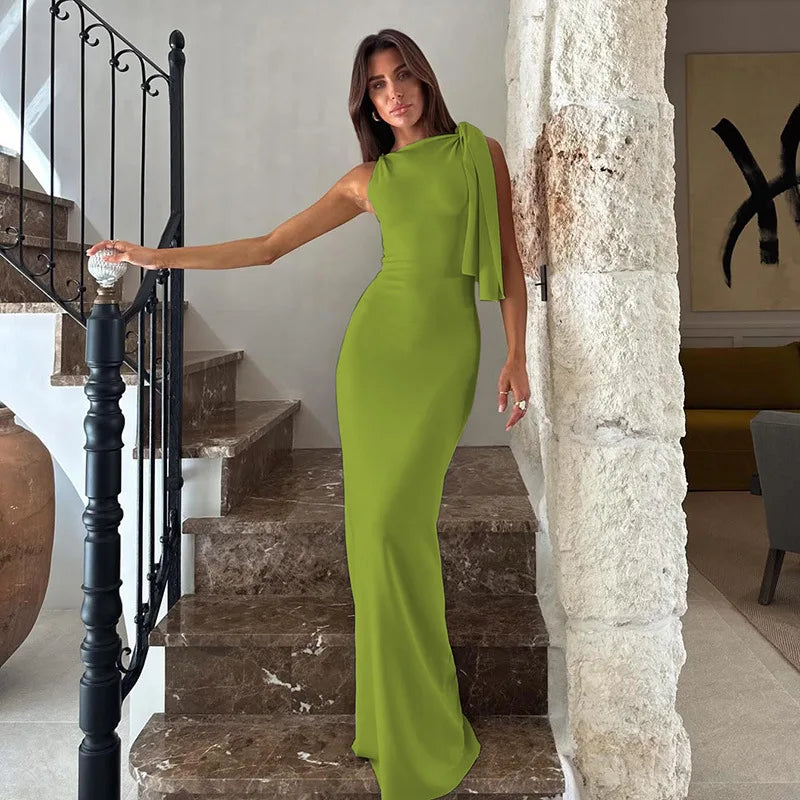 Hugcitar Fashion Solid O Neck Sleeveless Patchwork Sexy Bodycon Maxi Prom Dress Summer Women Clothes Party Festival Club Y2K