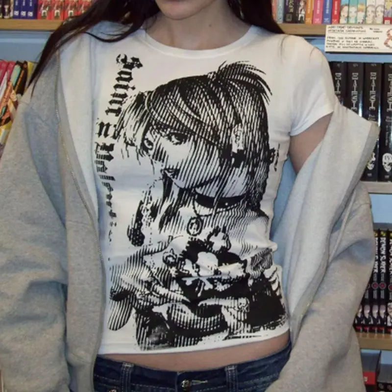 NeoAnime Crop Tee – Y2K Harajuku Street Top  Retro vibes. Anime edge. Street-ready style.