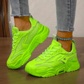 Women's Solid Color Mesh Sneakers, Lace Up Breathable Platform Sporty Trainers, Versatile Low-top Casual Shoes in holiday