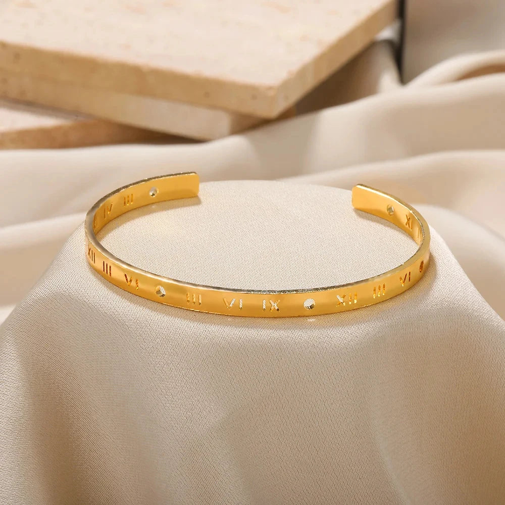 Classic Bump Pattern Openning Bangles For Women Stainless Steel Cuff Bracelet Gold Color  Hand Ornament Party Jewelry Gift