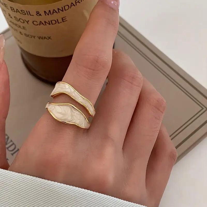 Geo Muse Ring – Vintage Enamel Adjustable Band  Artistic shape. Soft color. Effortless style.