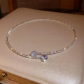 Zircon Double Layered Water Drop Heart Silver Scrap Imitation Pearl Cross Wave Open Collarbone Fine Pendant Necklaces for Women