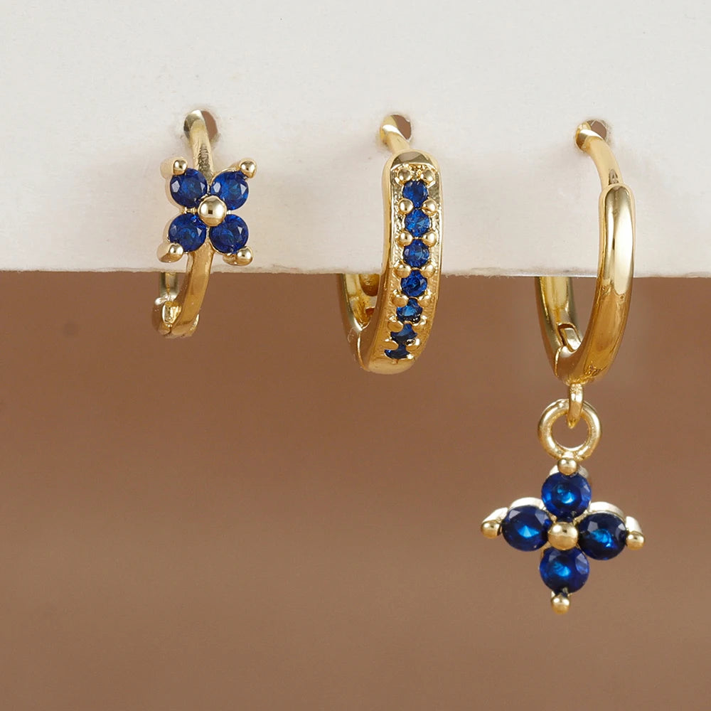 Flora Shine Earrings – 3PCS Stainless Steel Flower Set  Floral charm. Crystal sparkle. Everyday elegance.