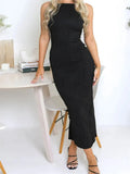 SculptLuxe Ruched Dress – Sleeveless Split Summer Gown  Sleek. Confident. Made to turn heads.