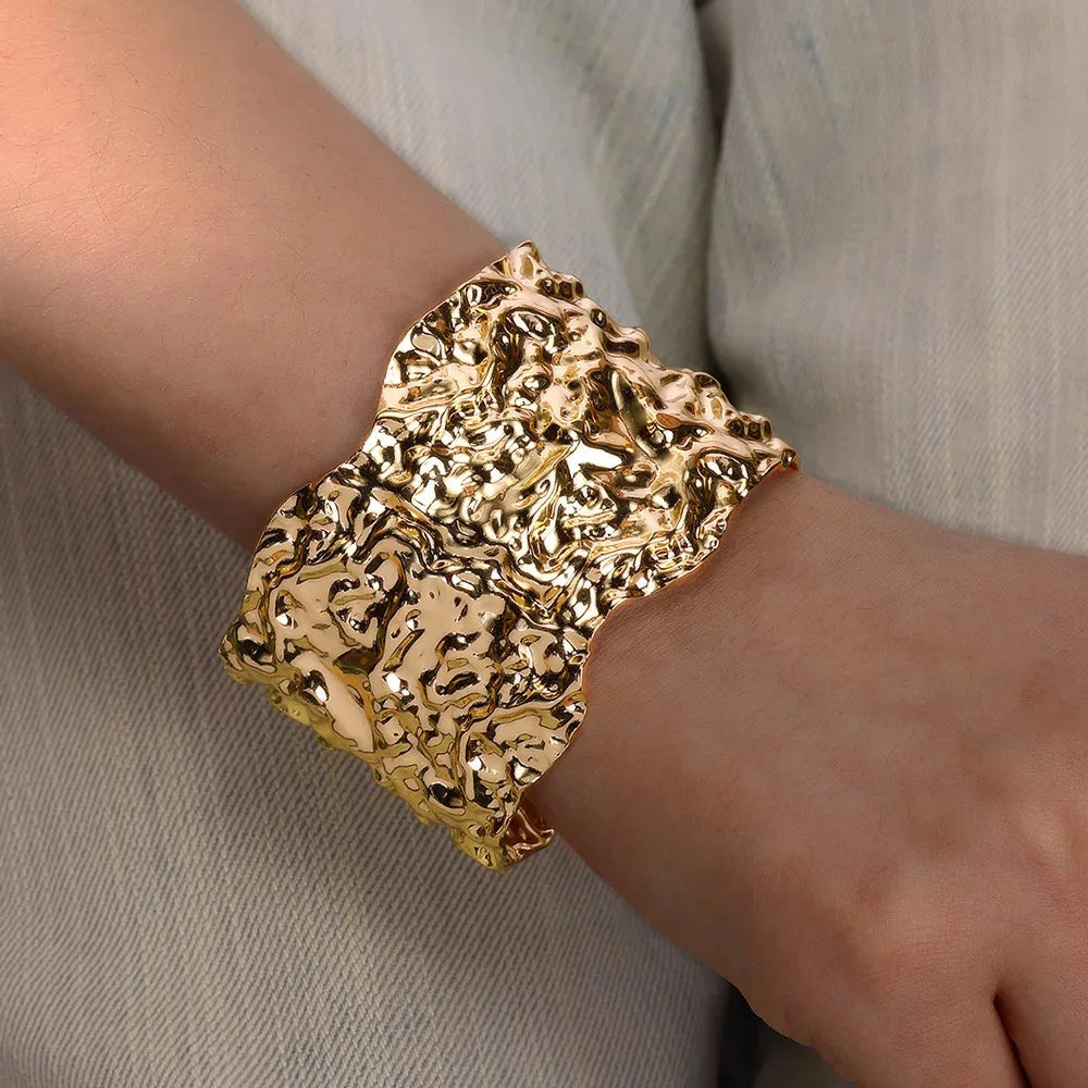 Classic Bump Pattern Openning Bangles For Women Stainless Steel Cuff Bracelet Gold Color  Hand Ornament Party Jewelry Gift