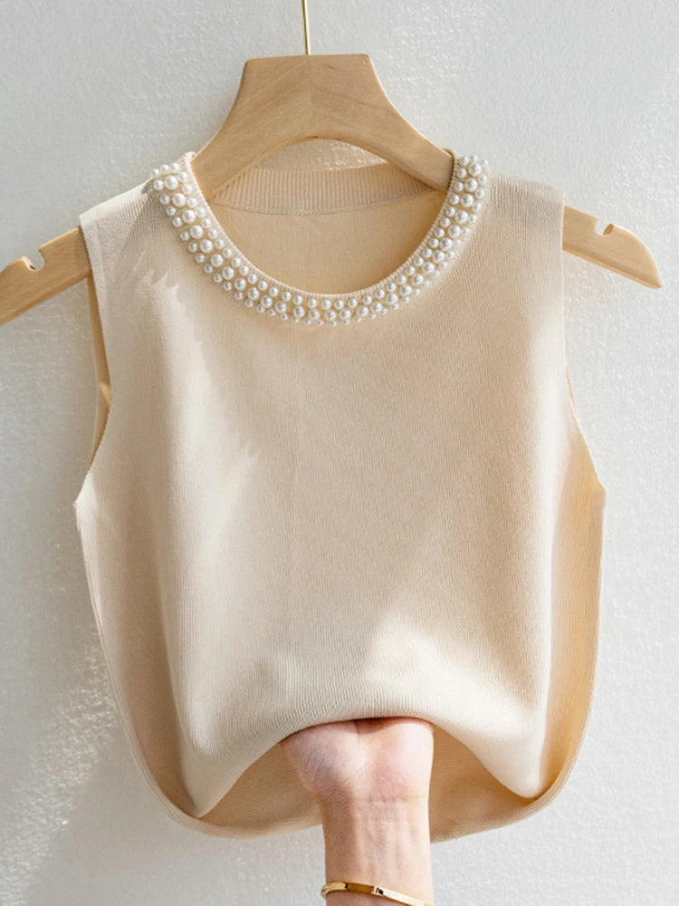 KnitMuse Beaded Vest – Sleeveless Summer Top  Light, elegant, and effortlessly refined.