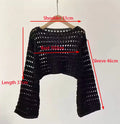 Long Sleeve Crochet Knit Top Summer Beach Bikini Cover Up Crop Pullover Wool Knitwear Blouse Women Vacation Boho Outfit