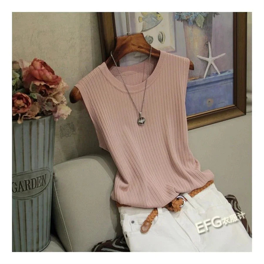 SoftKnit Sleeveless Top – O-Neck Summer Blouse  Lightweight comfort with effortless everyday style.