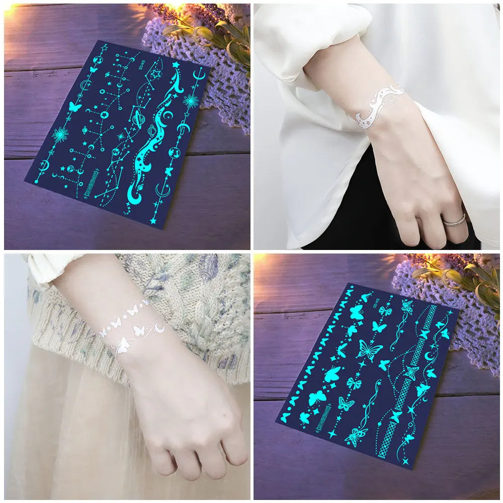 Luminous Bracelet & Necklace Tattoo Stickers – Waterproof Body Art  Glow with effortless style. No jewelry needed.