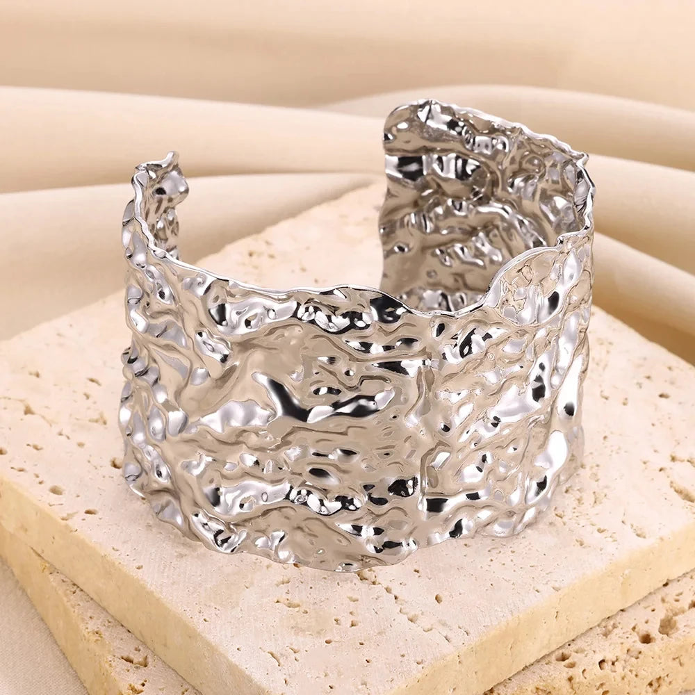 Classic Bump Pattern Openning Bangles For Women Stainless Steel Cuff Bracelet Gold Color  Hand Ornament Party Jewelry Gift