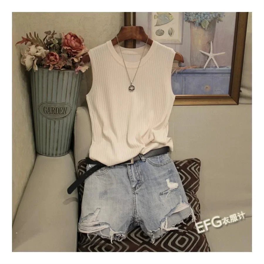 SoftKnit Sleeveless Top – O-Neck Summer Blouse  Lightweight comfort with effortless everyday style.
