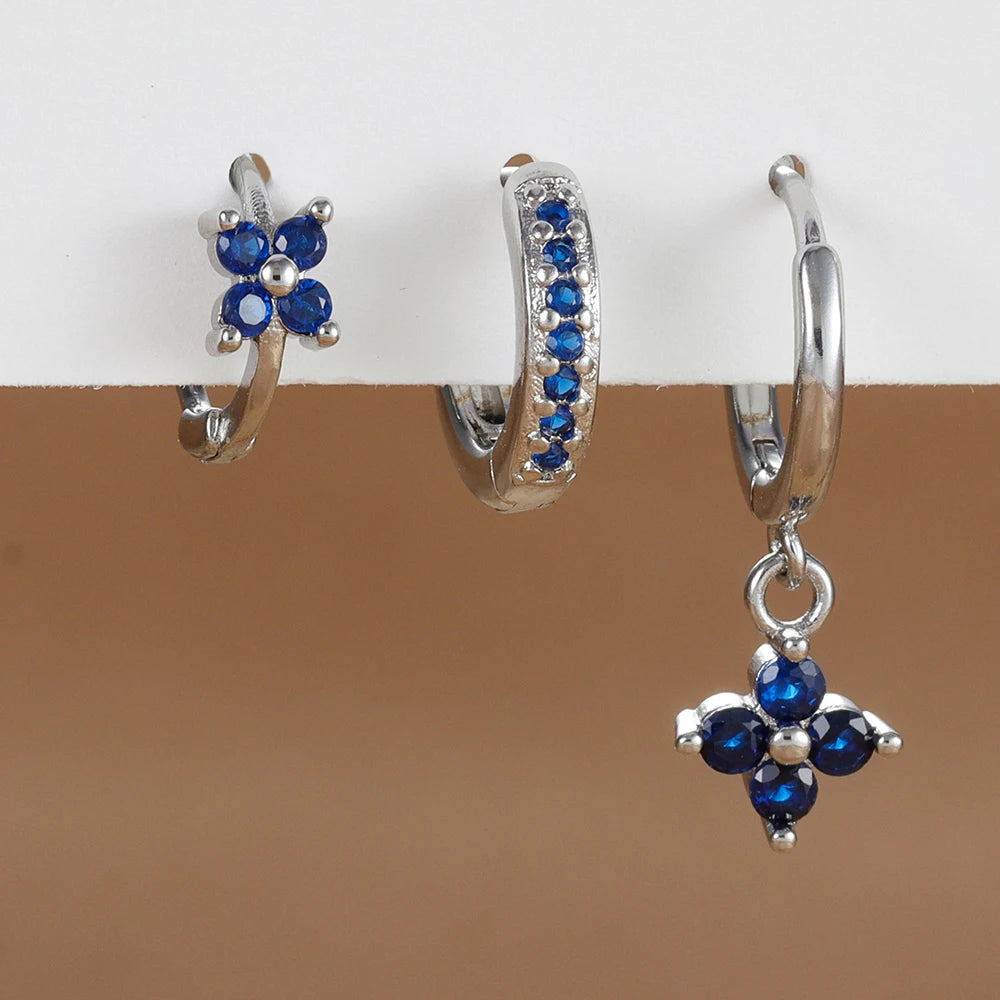 Flora Shine Earrings – 3PCS Stainless Steel Flower Set  Floral charm. Crystal sparkle. Everyday elegance.