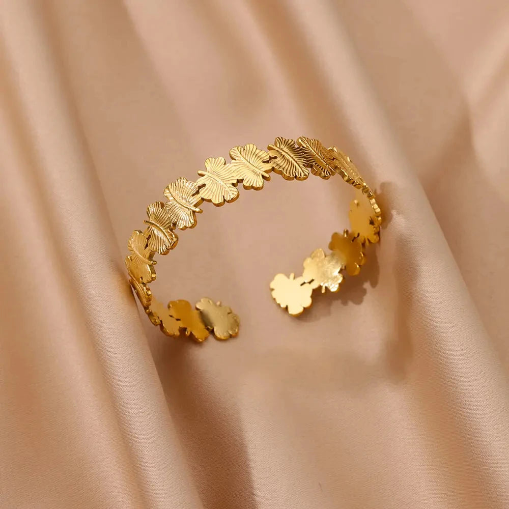 Classic Bump Pattern Openning Bangles For Women Stainless Steel Cuff Bracelet Gold Color  Hand Ornament Party Jewelry Gift