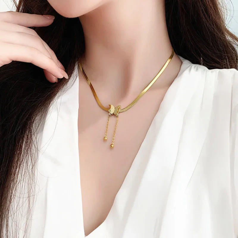 Frost Butterfly Necklace – Stainless Steel Snake Chain  Soft matte shine. Delicate charm. Effortless beauty.