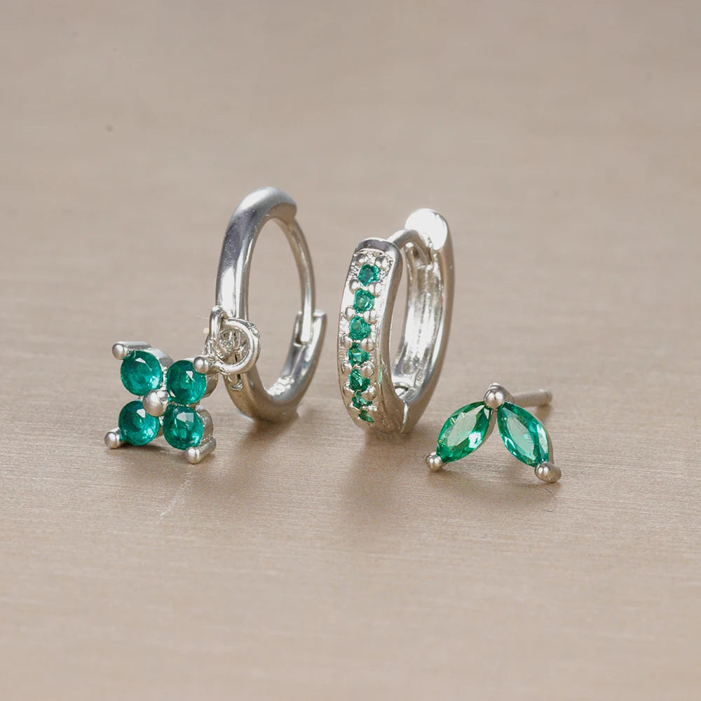 EmeraldGlow Hoops – 3PCS Green Zirconia Set  Fresh color. Subtle shine. Effortless elegance.