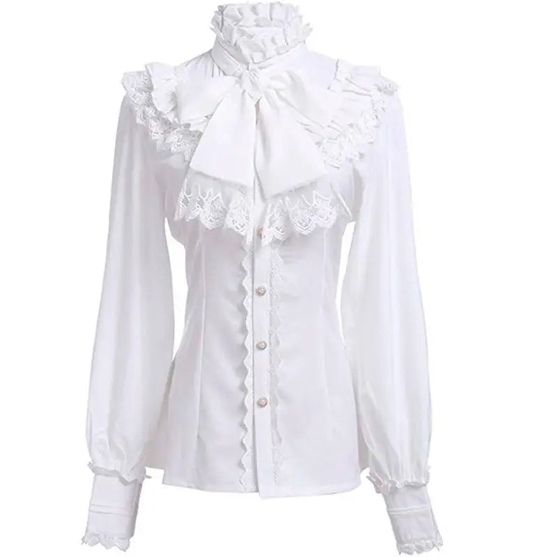 NoirVicta Gothic Blouse – Victorian Ruffle High Collar Top  Dark elegance with timeless vintage charm.
