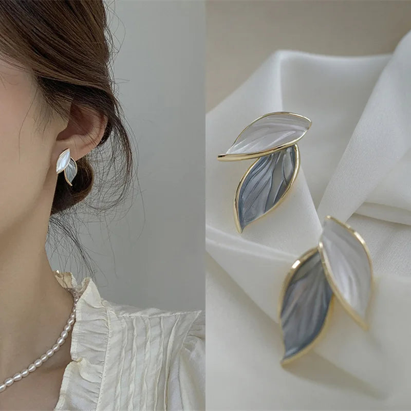 LeafMuse Stud Earrings – Korean Grey Leaf Design  Natural elegance. Soft tones. Everyday charm.