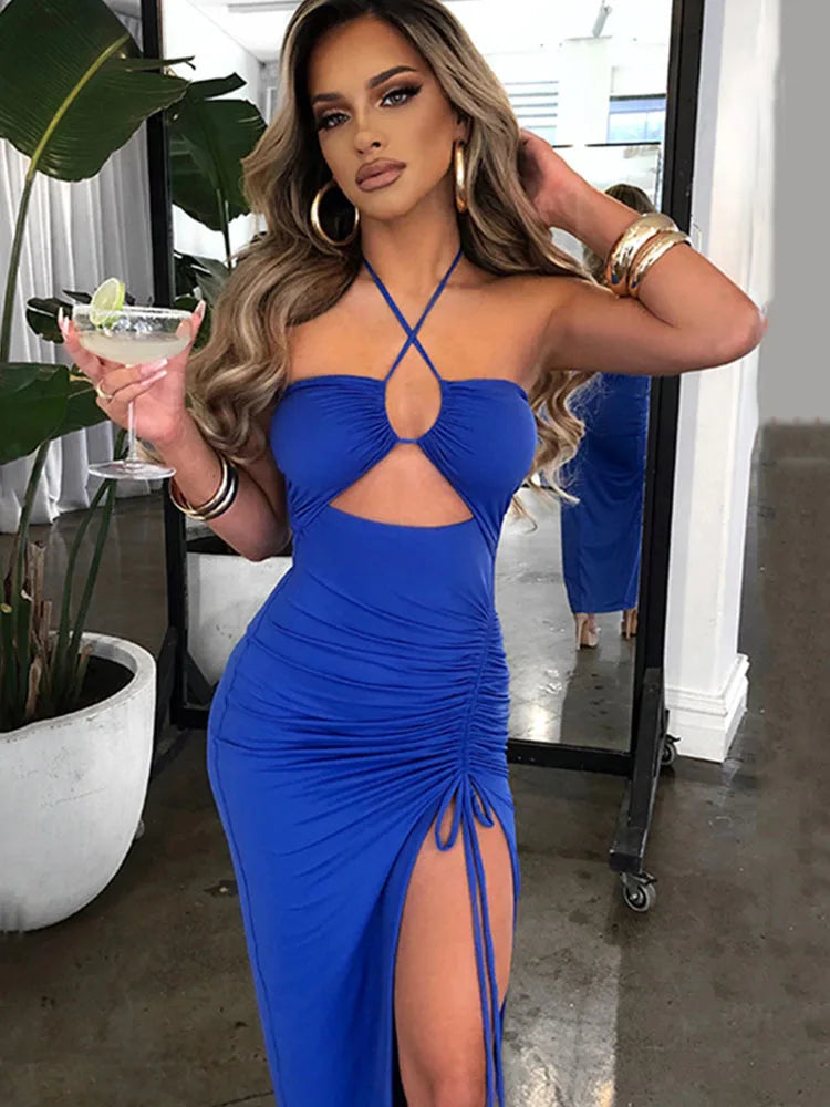 Noir Muse Midi Dress – Backless Bodycon Elegance  Sleek silhouette. Timeless allure. Night-ready confidence.