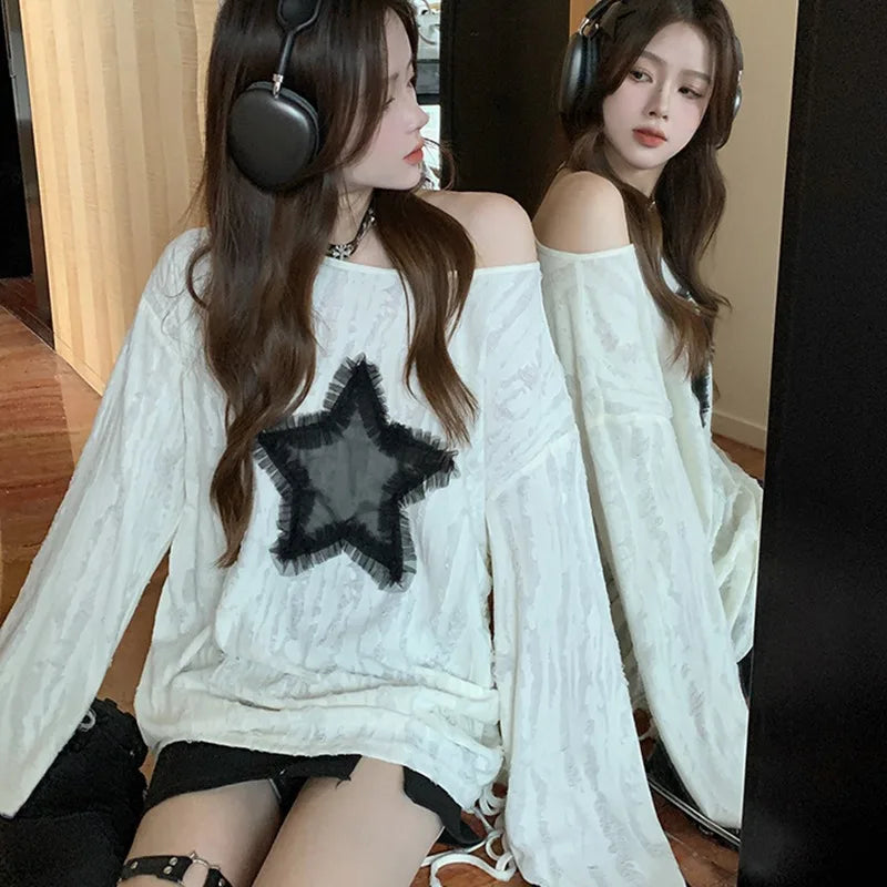StarCut Y2K Tee – Harajuku Hollow Long Sleeve Top  Edgy cuts. Cute vibes. Streetwear energy.