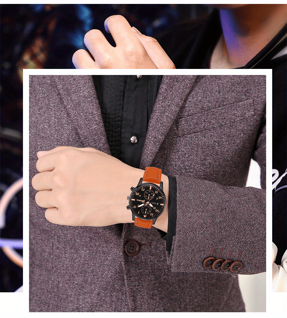 4pcs/set, Fashion Men's Casual Brown Quartz Watch & 3pcs Bracelets, Ideal choice for Gifts