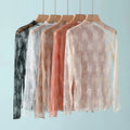 Women's Mesh T-Shirts Long Sleeve Transparent Lace Blouse Sheer See through Top Bottoming Shirt Crop Body Tee