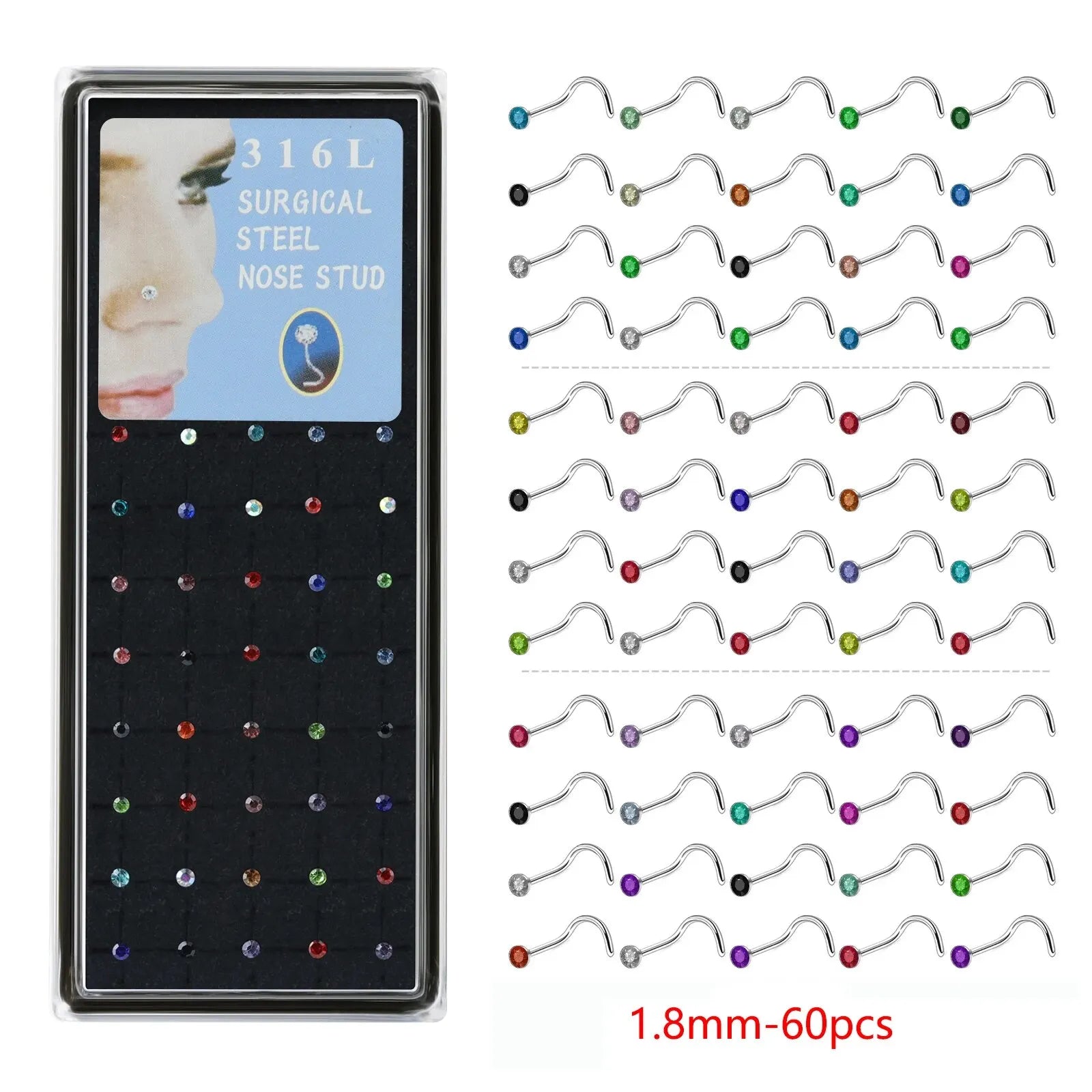 CrystalFlex Nose Stud Set – 40/60PCS Stainless Steel Collection  More styles. More shine. Endless combinations.