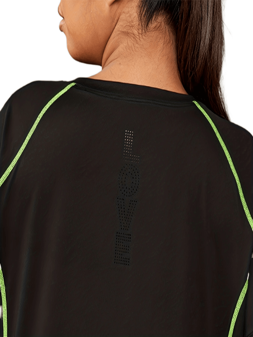 Plus Size Sports Top, Women's Plus Stitching Short Sleeve Round Neck High Stretch Fitness Tee